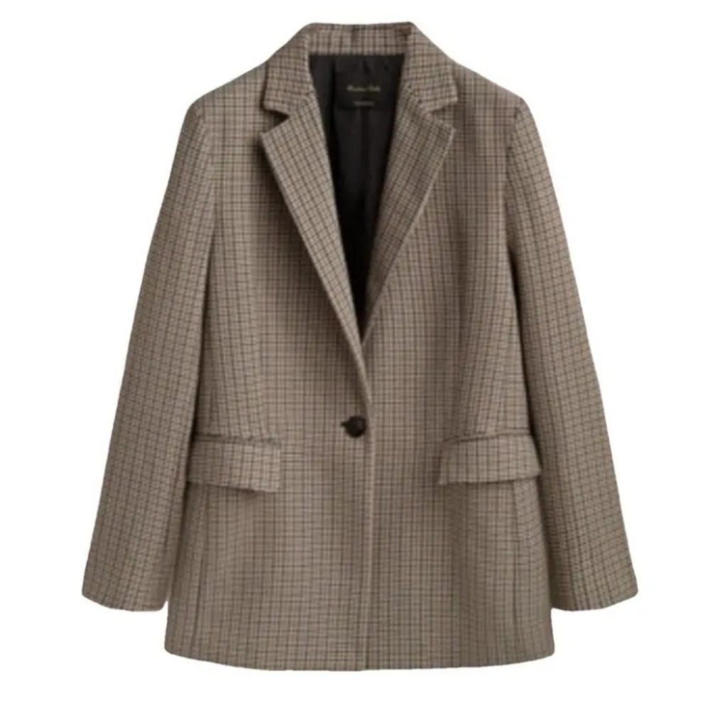 270$ Massimo Dutti Women's Wool Blend Plaid Blazer in Brown Beige - Picture 1 of 1